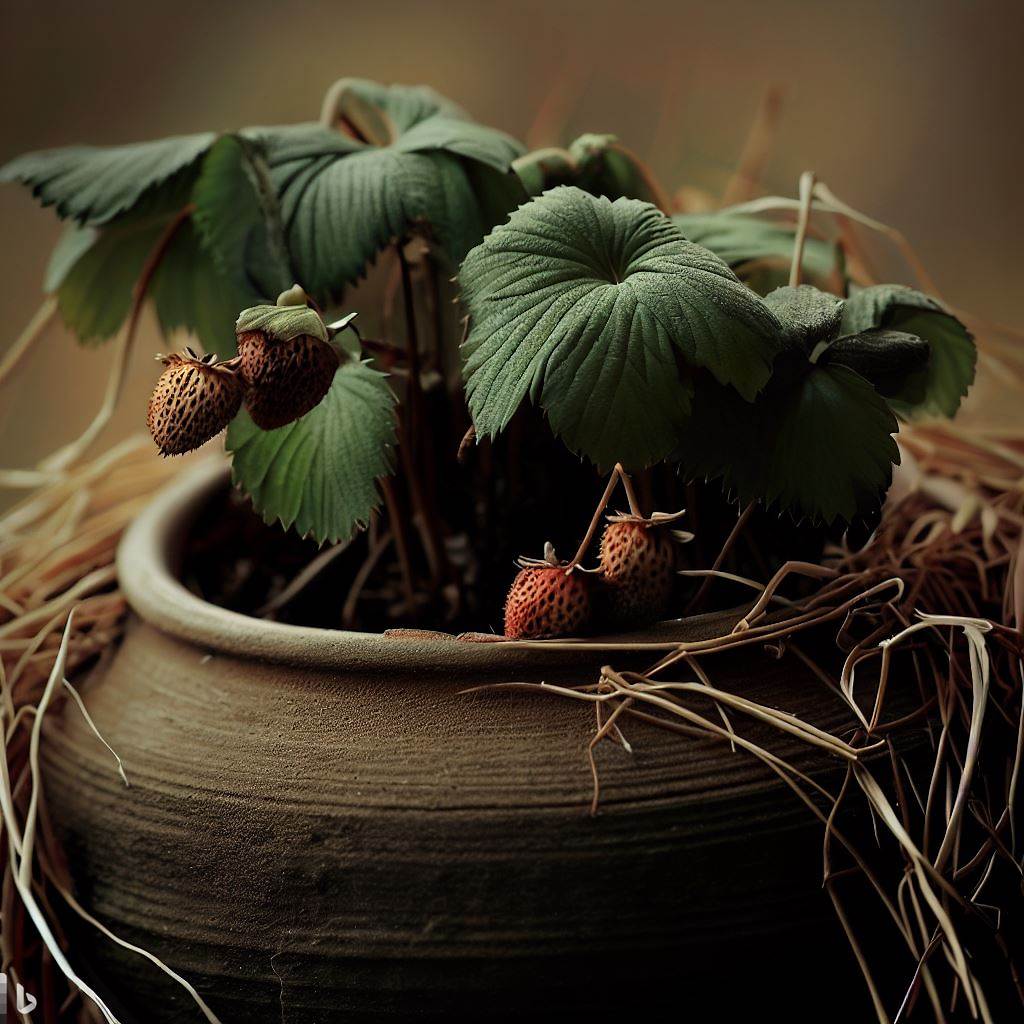 strawberries over winter in a pot