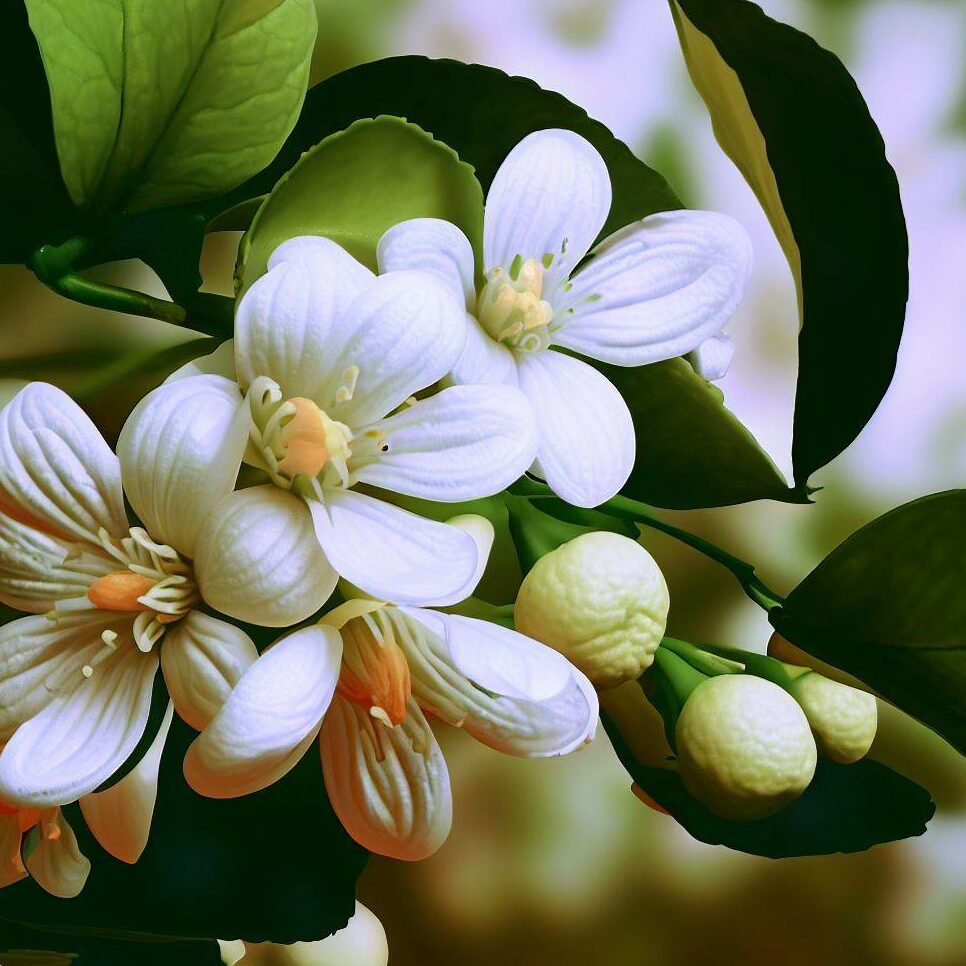 A citrus tree during the flowering stage