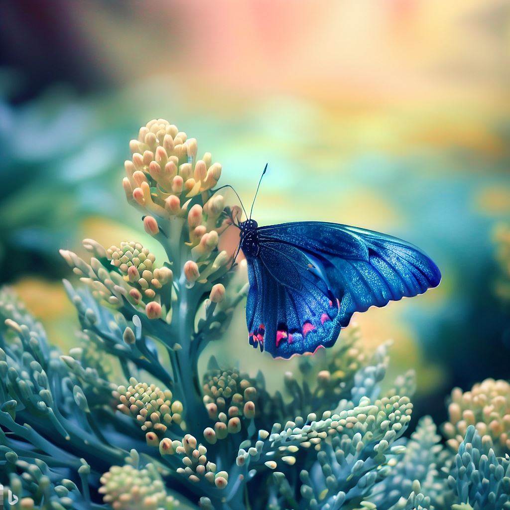 Broccoli plant with a butterfly