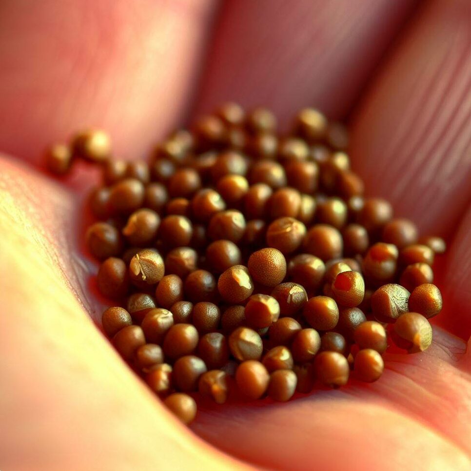 a close-up of broccoli seeds in a hand