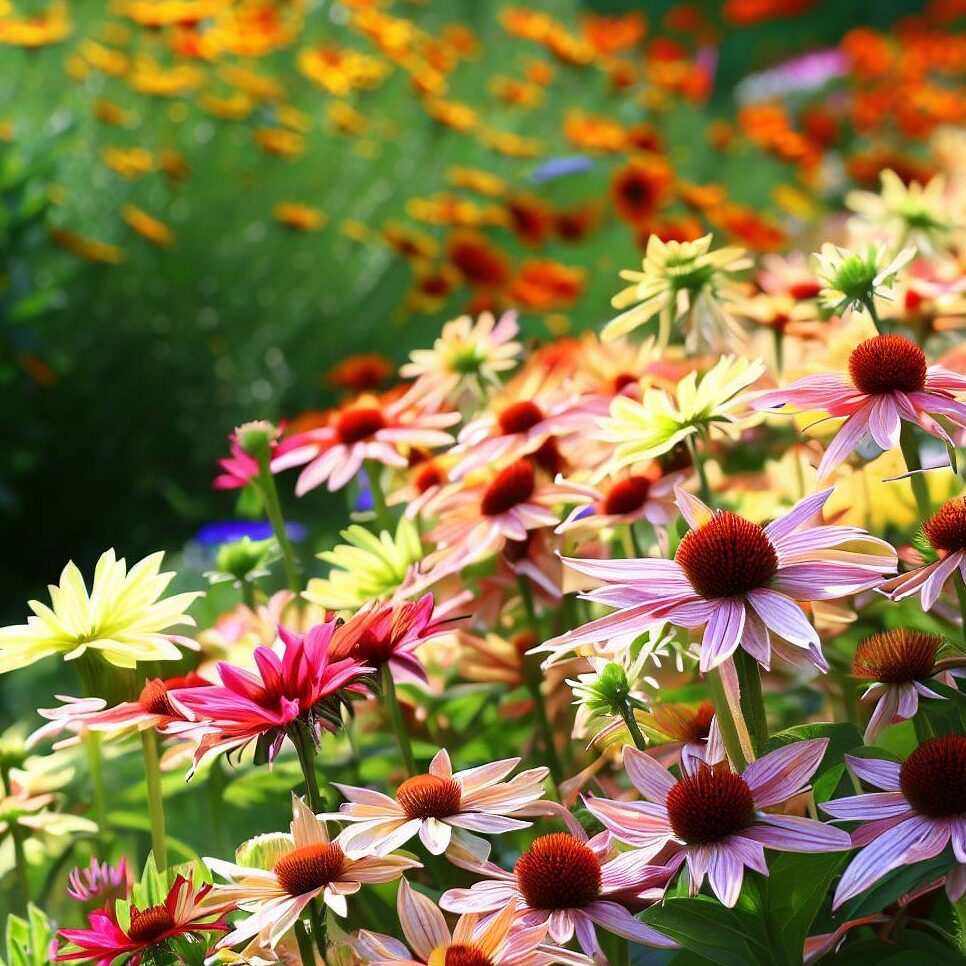 a garden filled with vibrant coneflowers