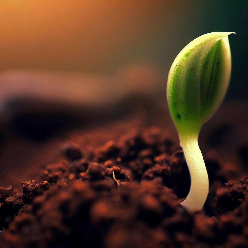 a pumpkin seed sprouting in rich soil