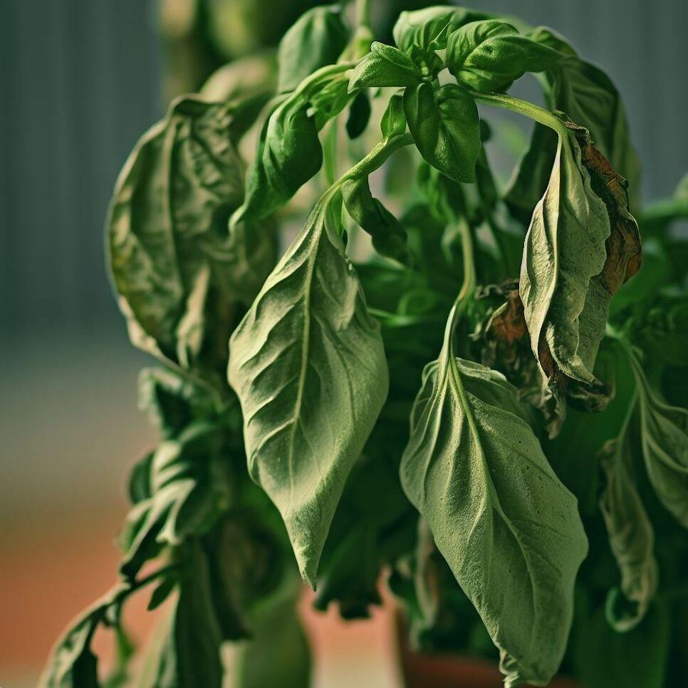 basil plant suffering from transplant shock