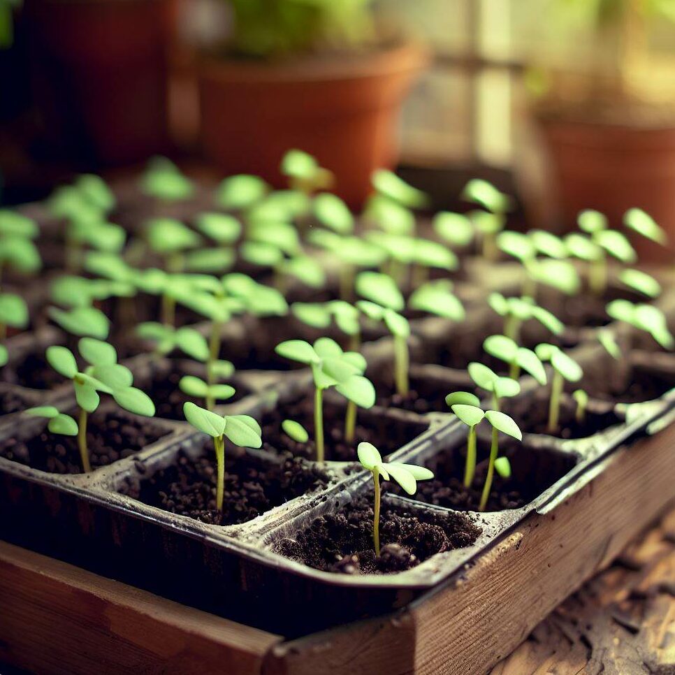 brussel sprout seedlings in a tray