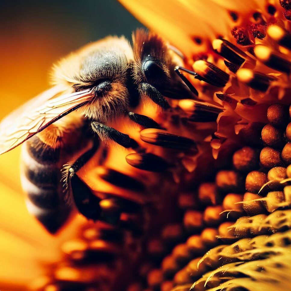 close-up of a bee on a sunflower