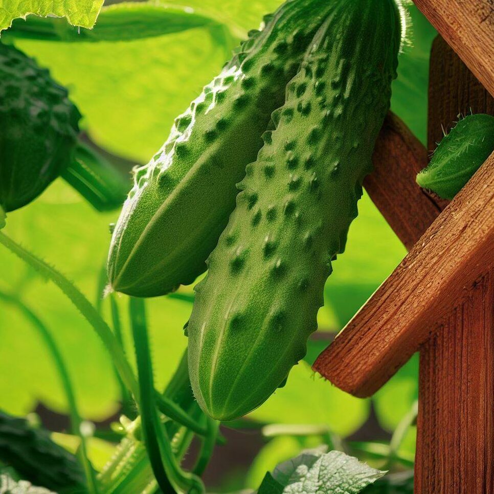 cucumber growing on a trellis