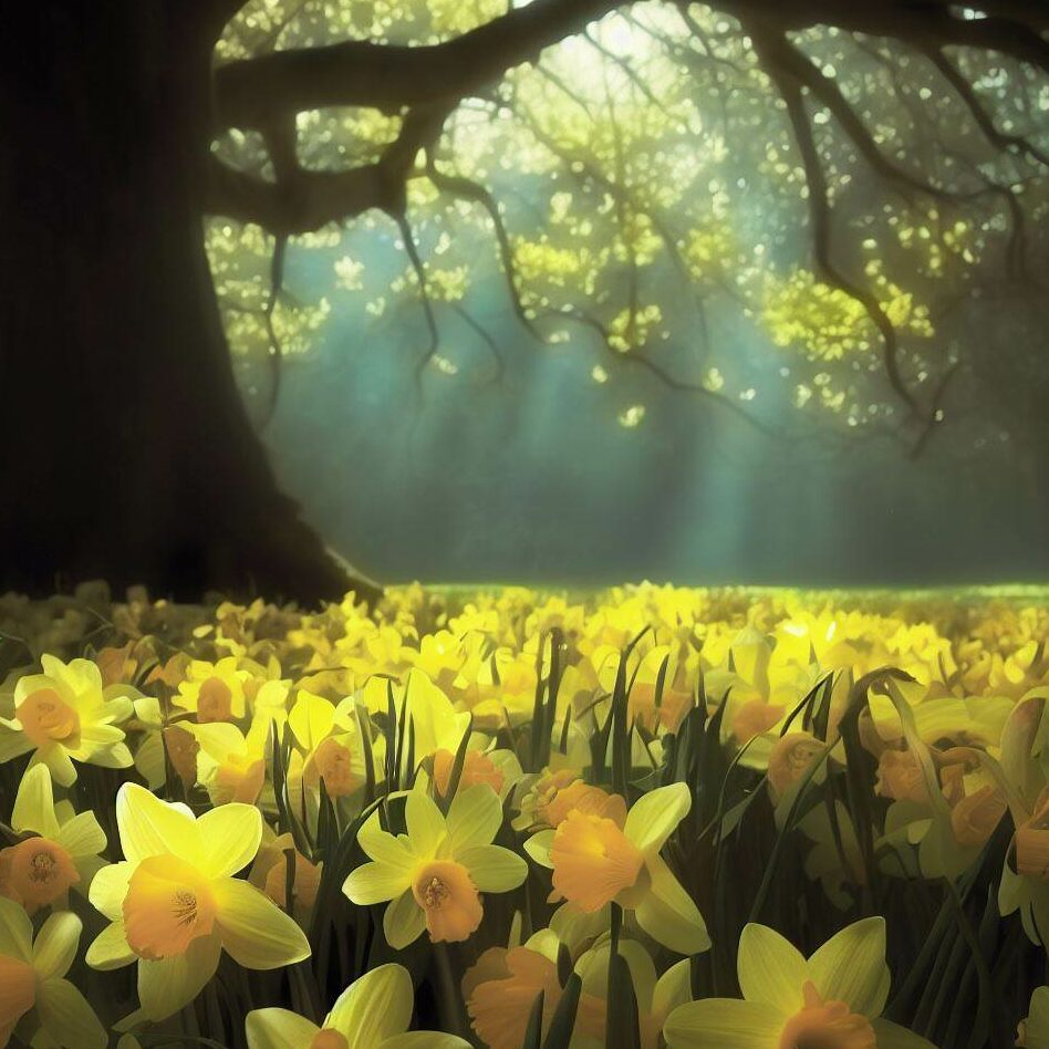 daffodils under a tree