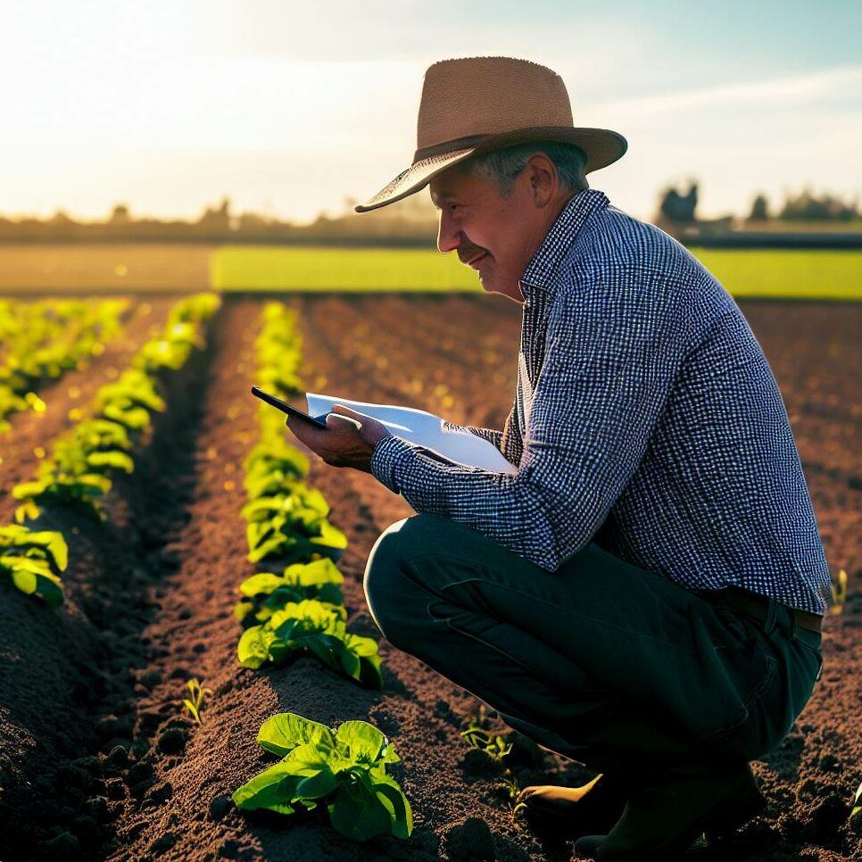 farmer examining crops