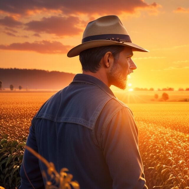 farmer inspecting his crop