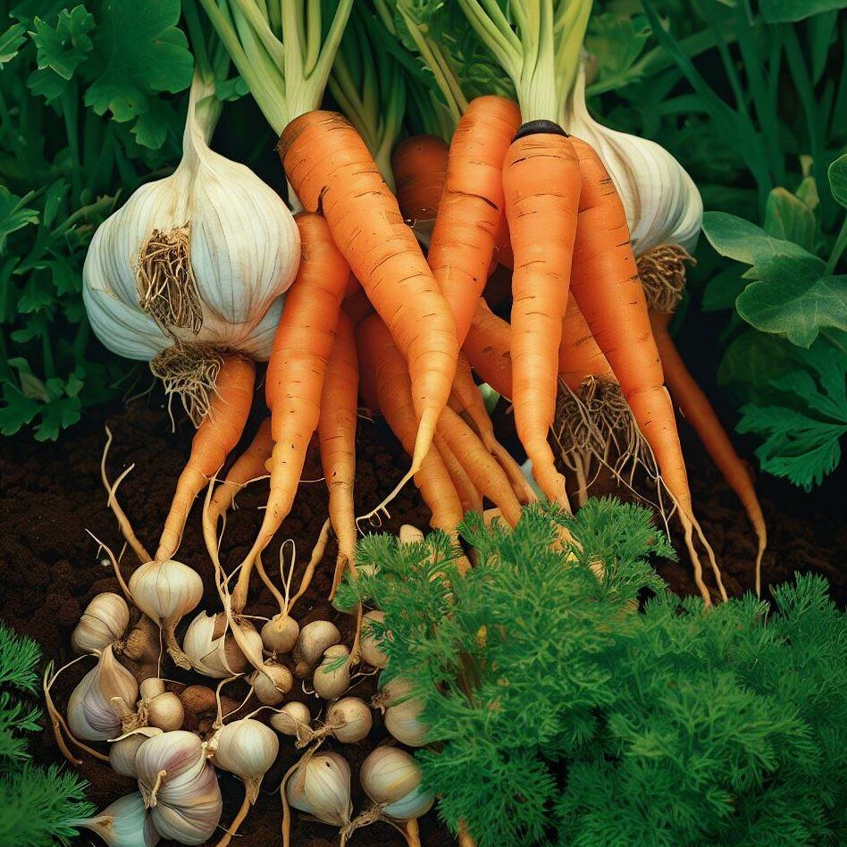 garlic and carrot together in the garden