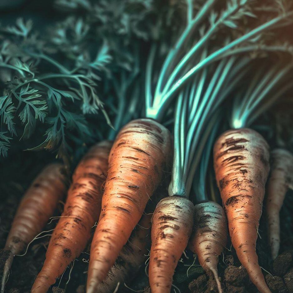 Carrots harvested in garden