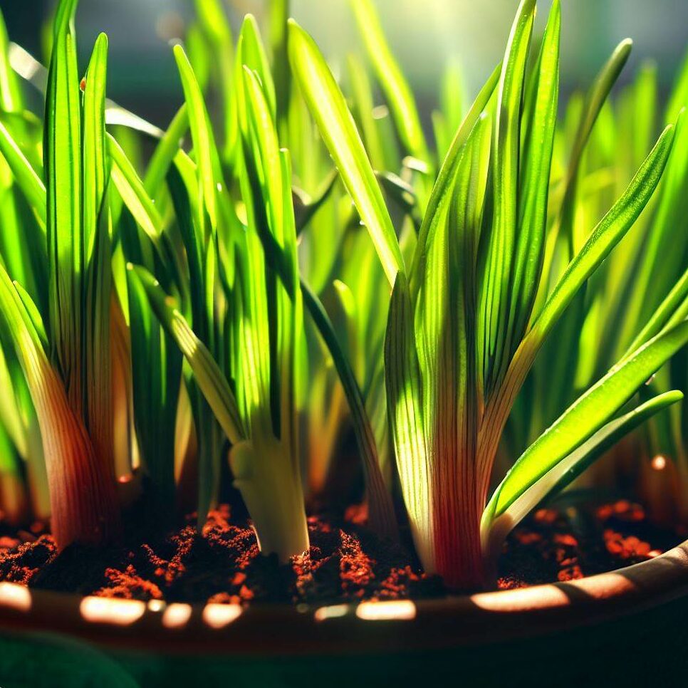 saffron seedlings in a pot