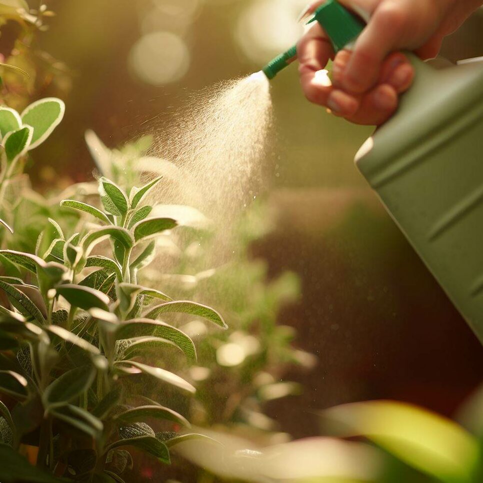 spraying plants with a soap solution