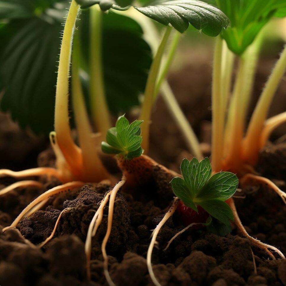 strawberry stolons in soil