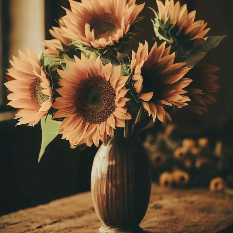 sunflowers-in-a-vase-on-a-wooden-table