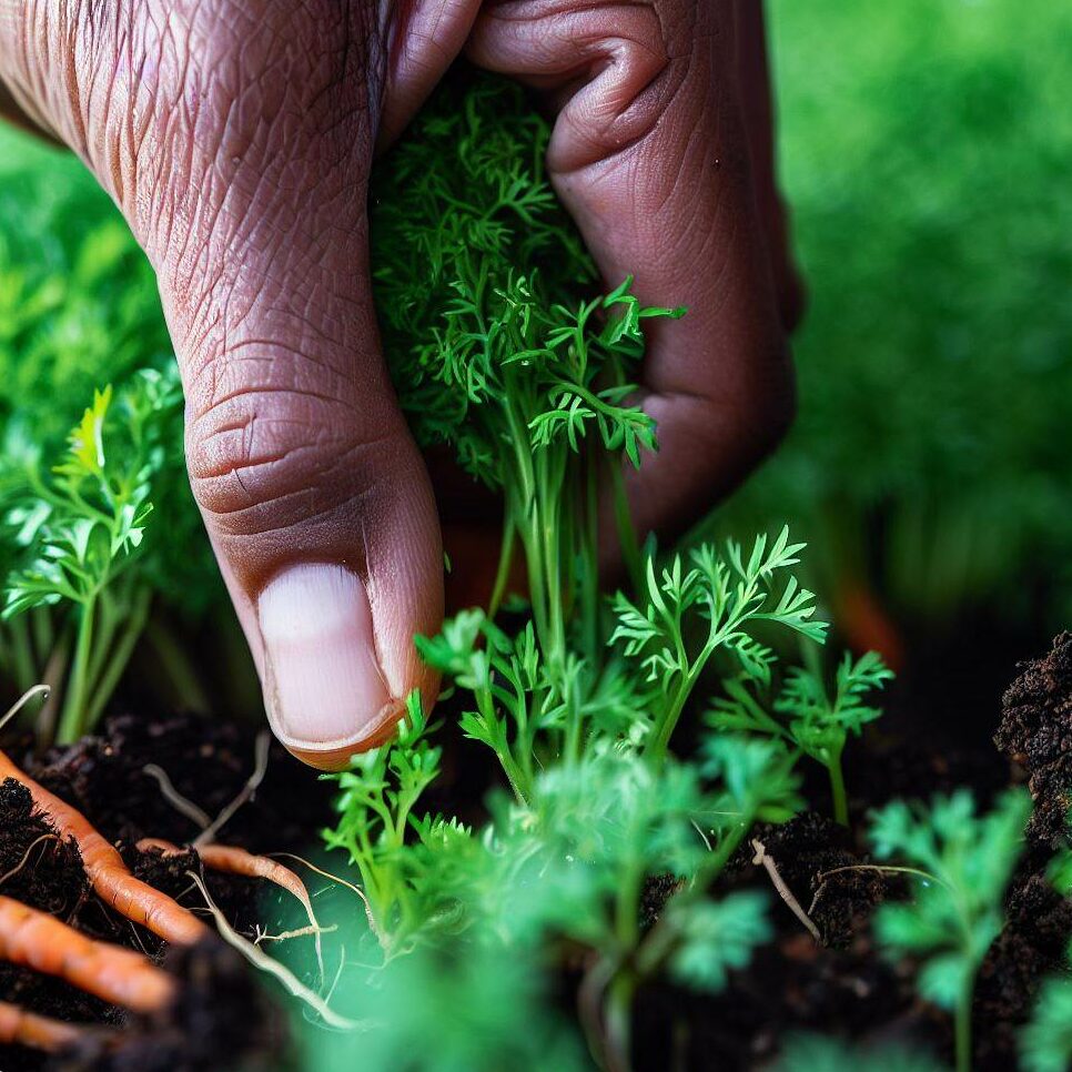 thinning out carrot seedlings