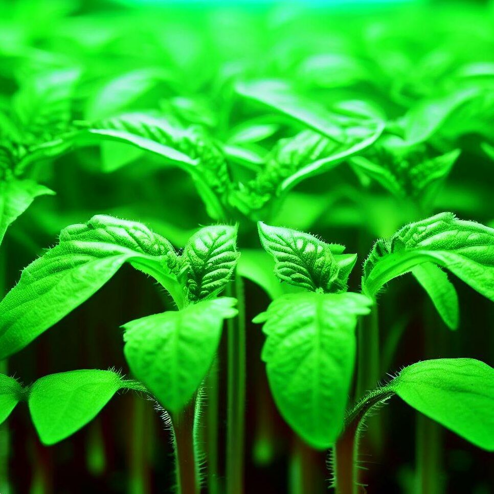 tomato seedlings growing under lights