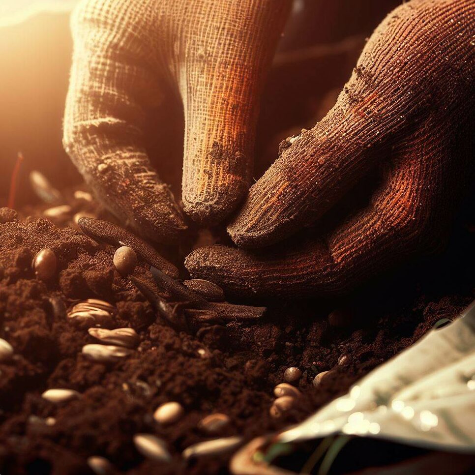 A gardener's hands planting seeds