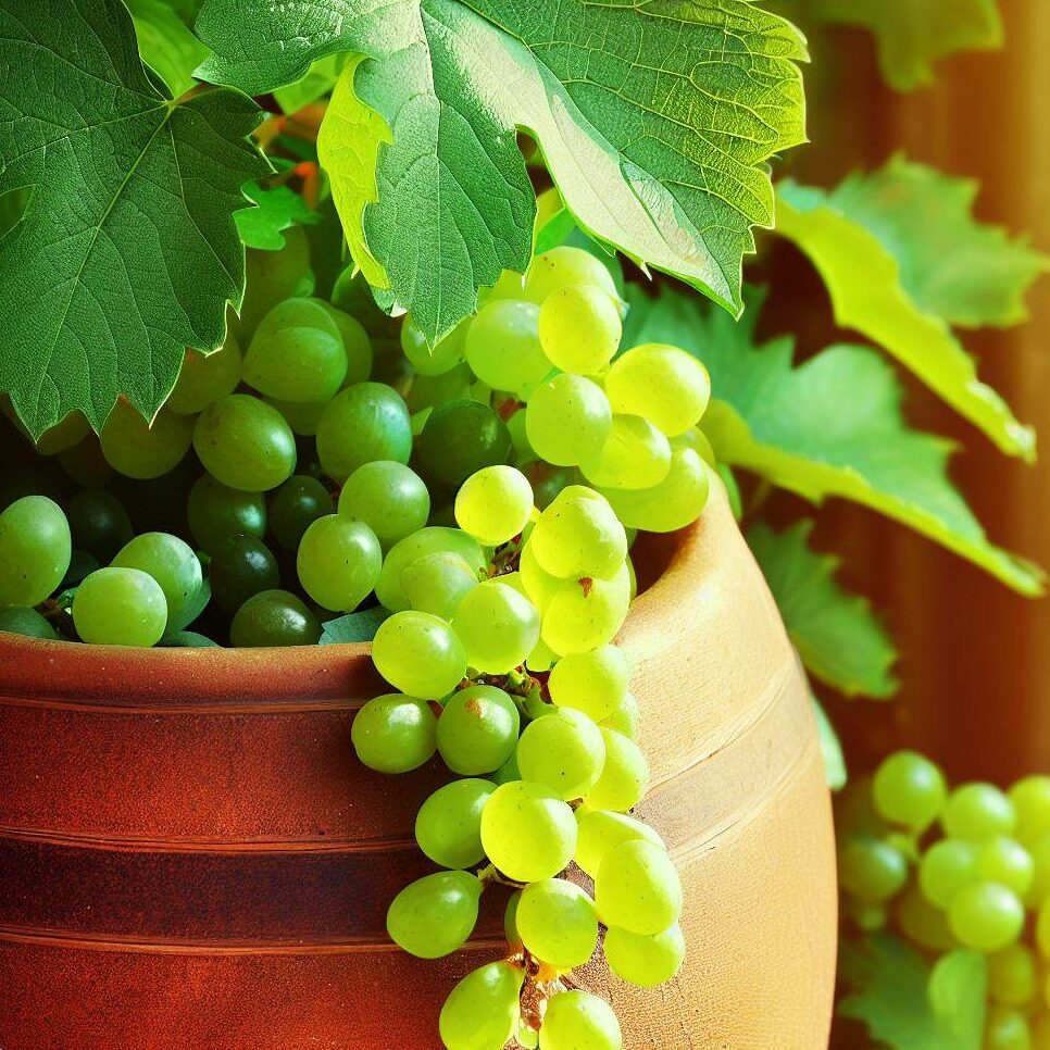 A grapevine thriving in a container