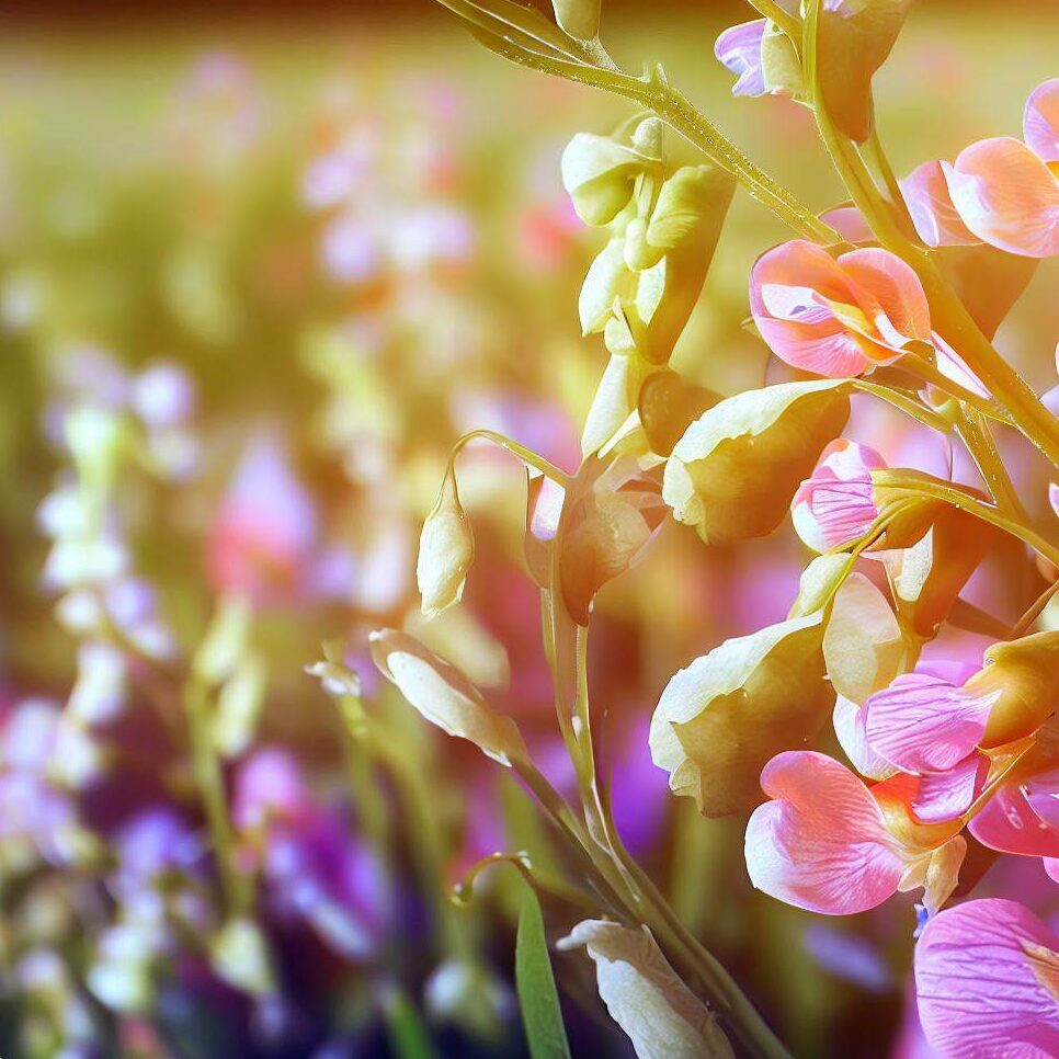 A vibrant field of sweet peas under the sun