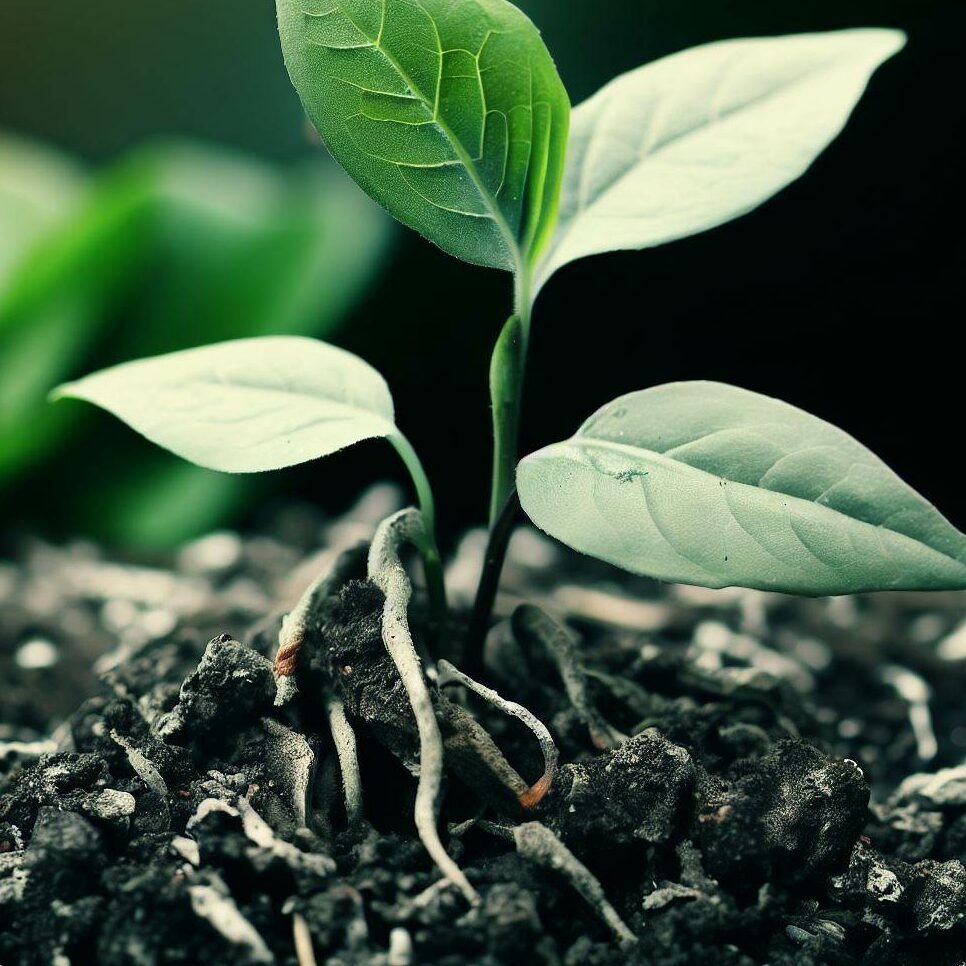 A vibrant plant growing in ash-enriched compost