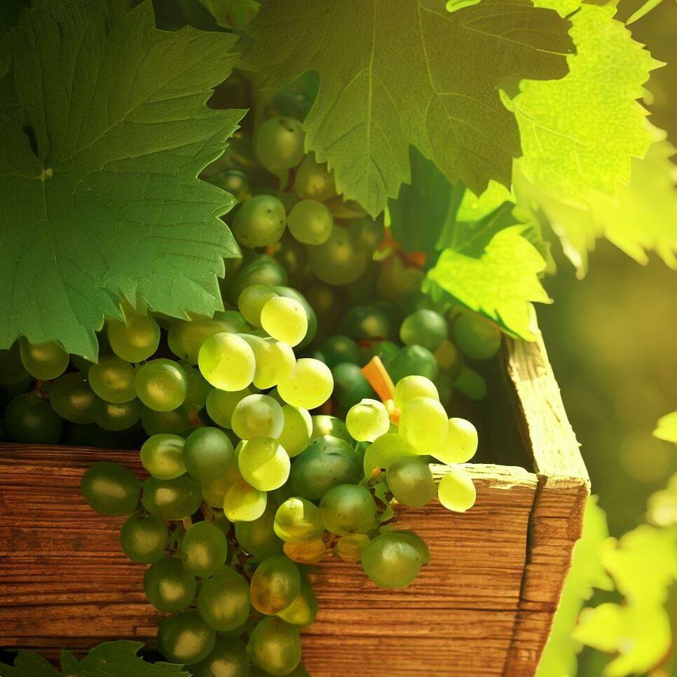 A wooden container with a grapevine.