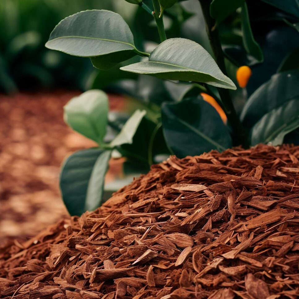 Mulching around a citrus tree