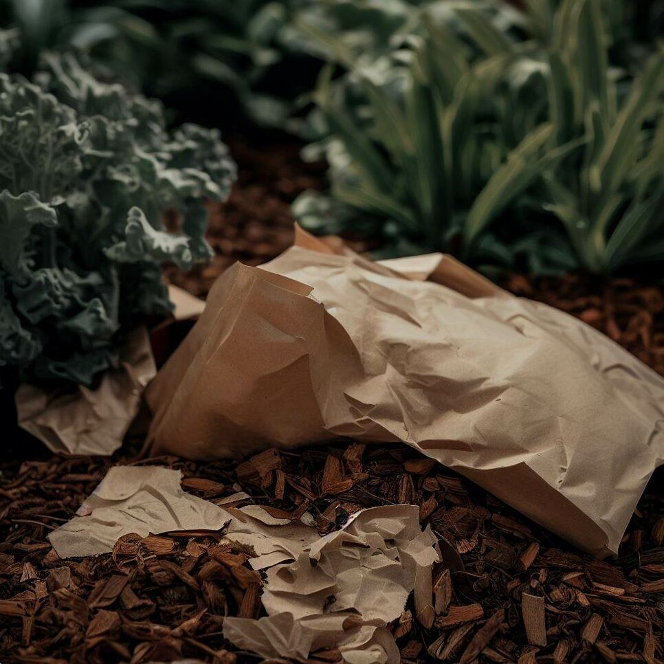 Paper bags used as mulch in a garden