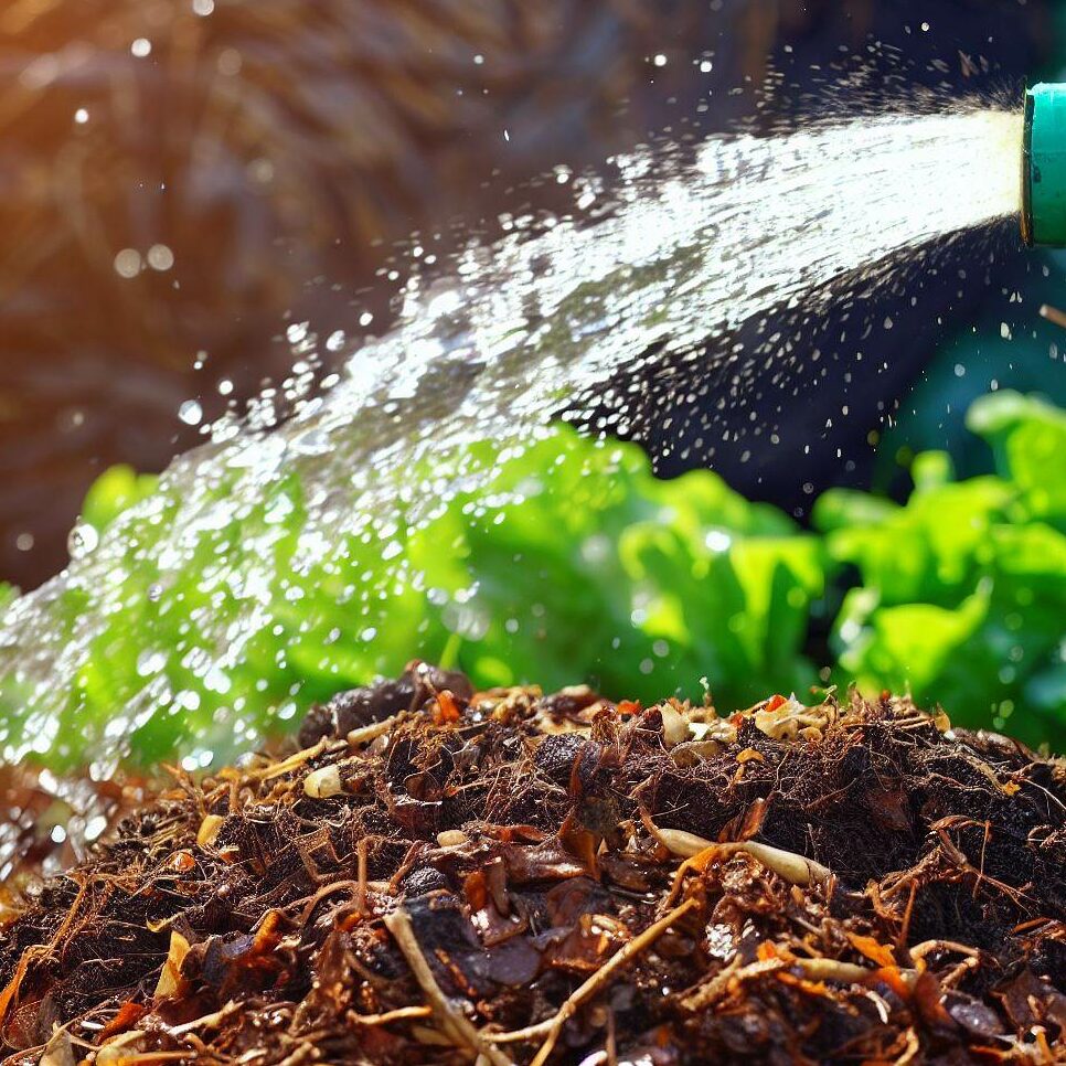 a compost pile being watered