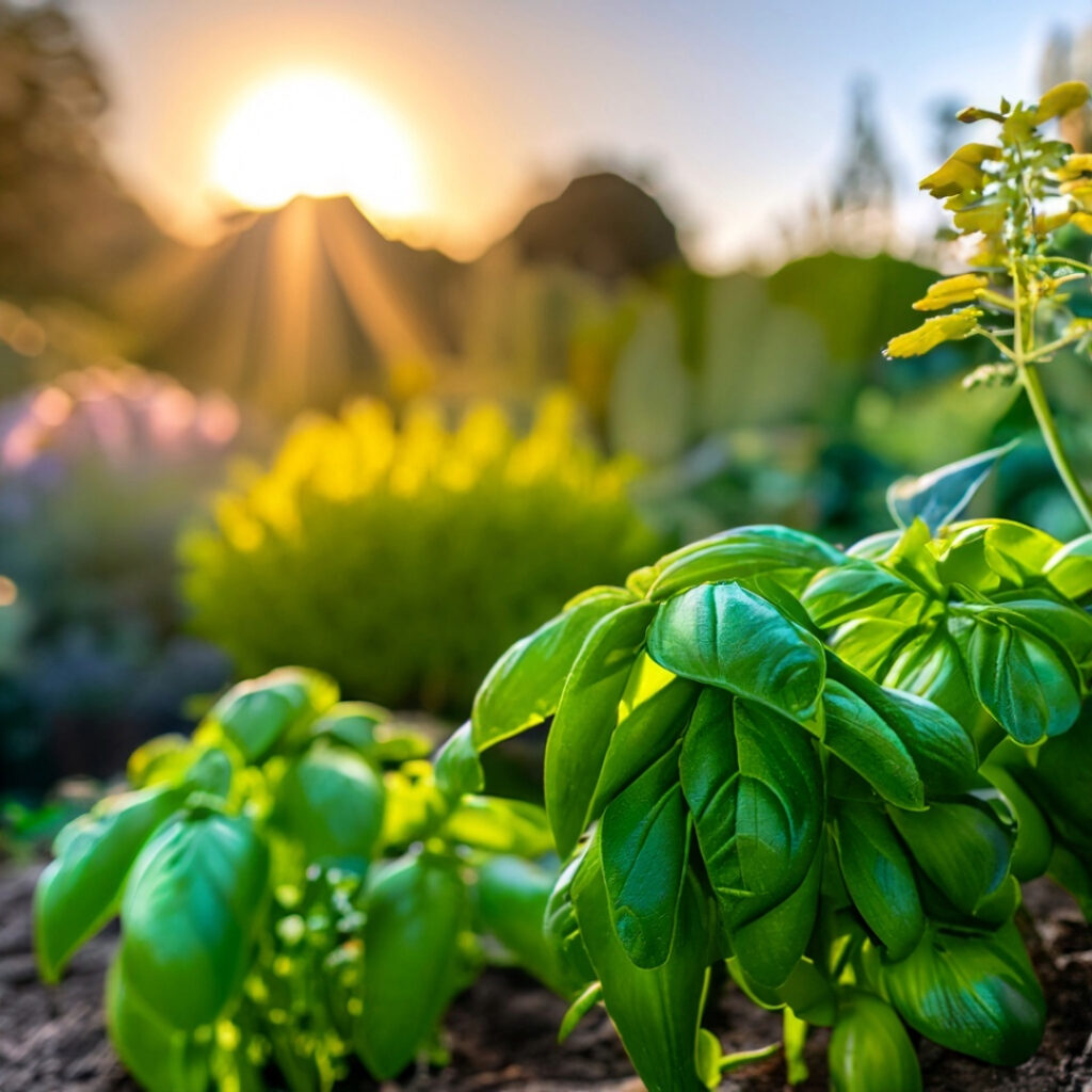 basil in morning sunlight