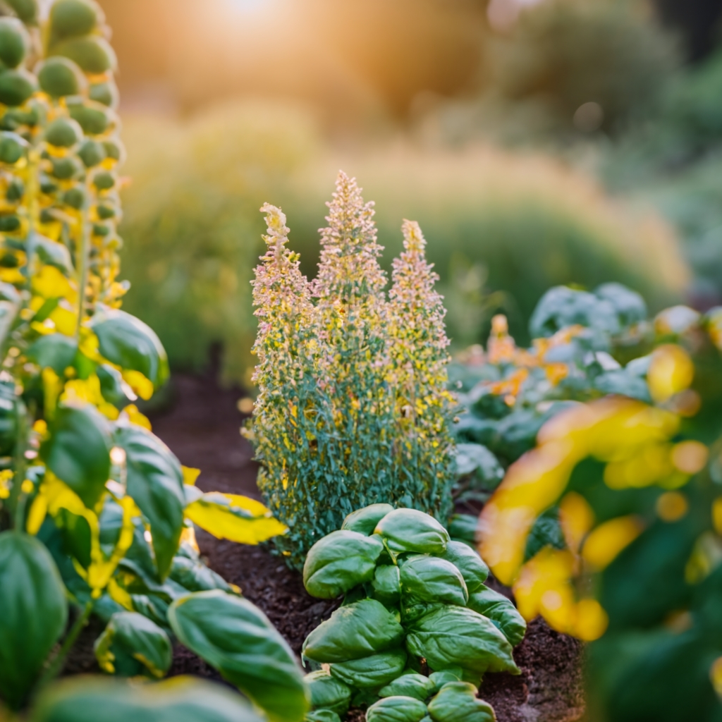 basil in garden with companion plants