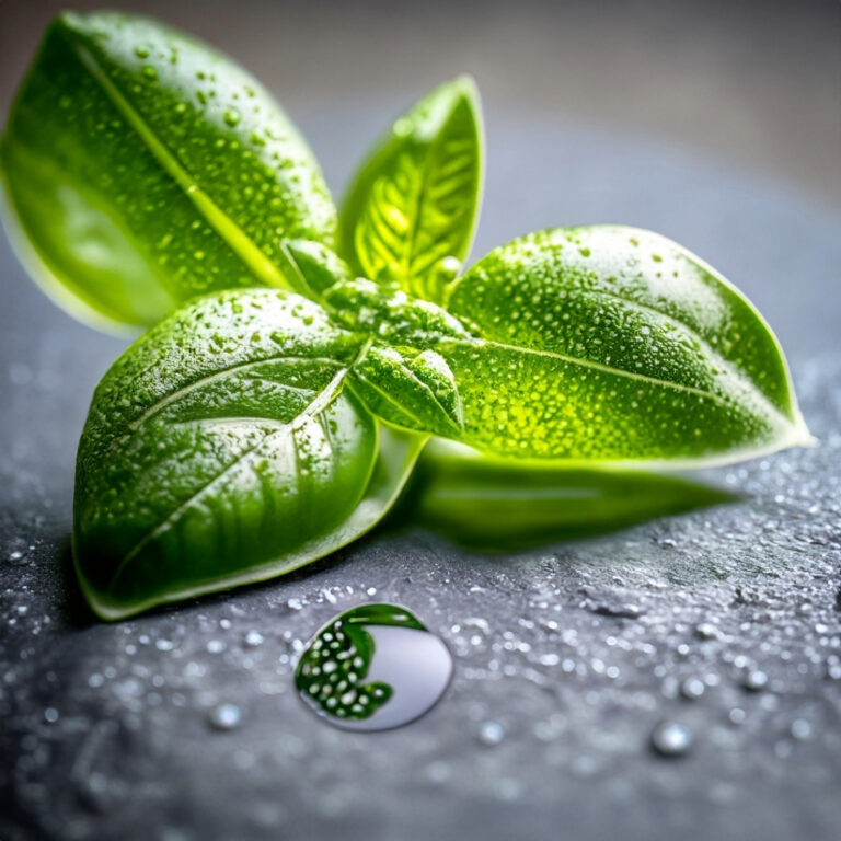 wet basil leaves close up