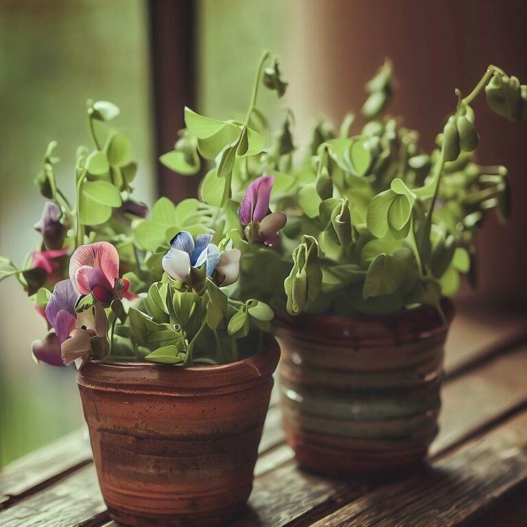 potted-sweet-peas-on-a-wooden-table