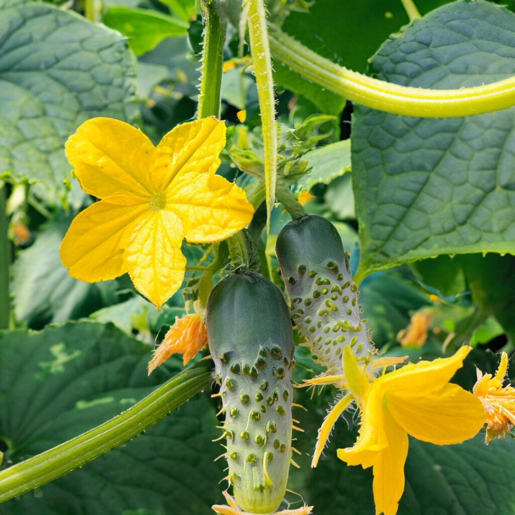 Cucumber plants in the flowering stage