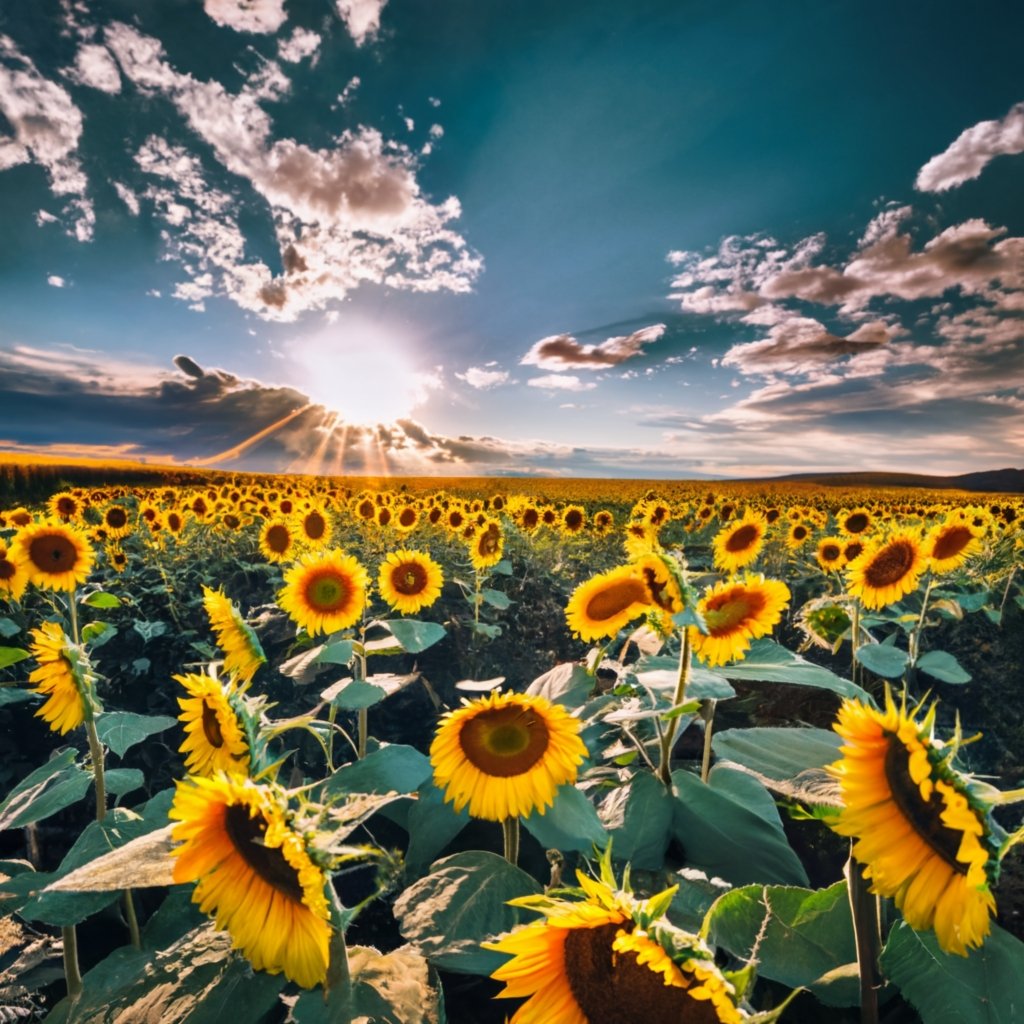 Field of blooming sunflowers under the sun