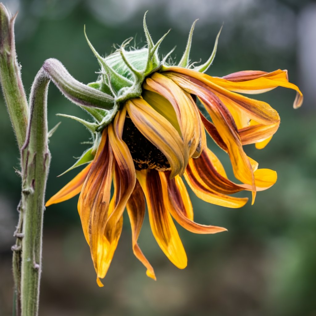 Wilting sunflower symbolizing end of life