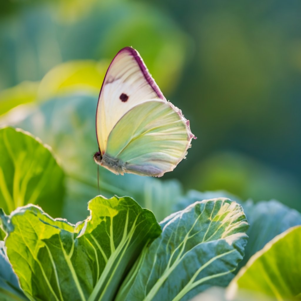 A cabbage butterfly in a garden