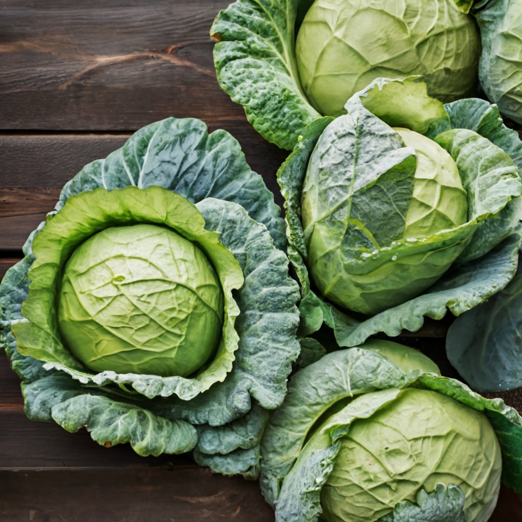 Freshly harvested cabbages in the morning light