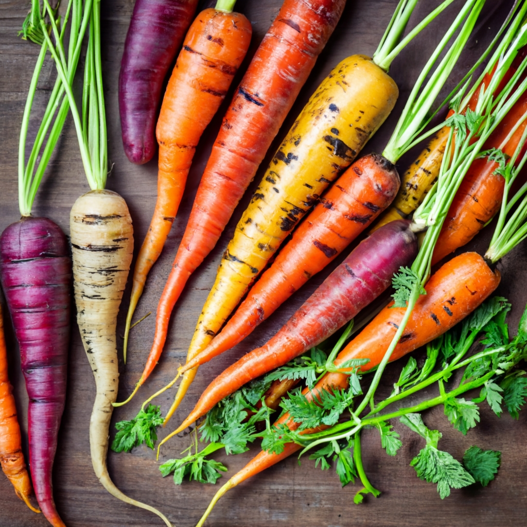 A variety show of container-grown carrots