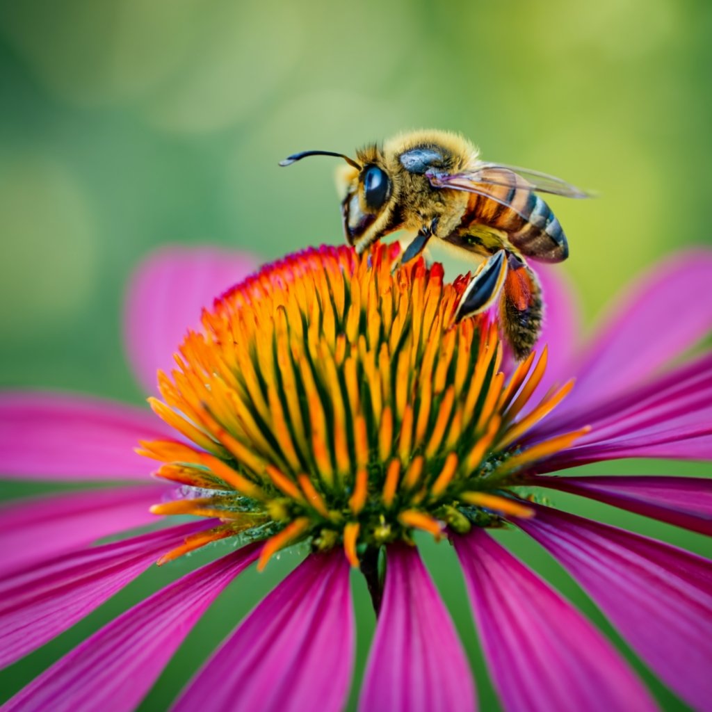 A bee pollinating a coneflower