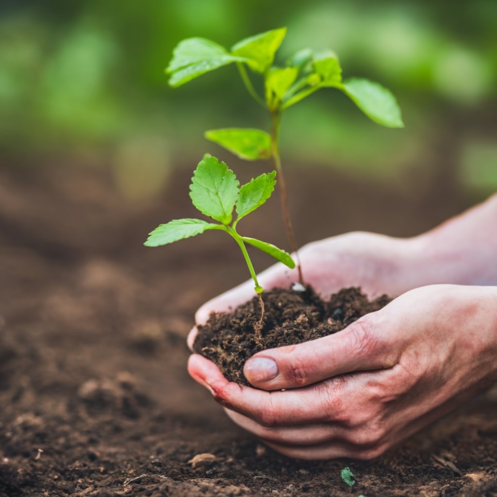 Hands gently planting raspberry seedlings in pots