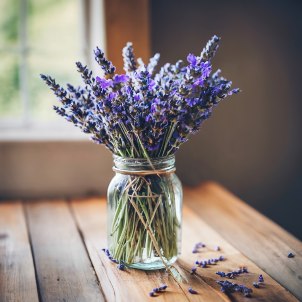 Lavender bouquet in a farmhouse setting