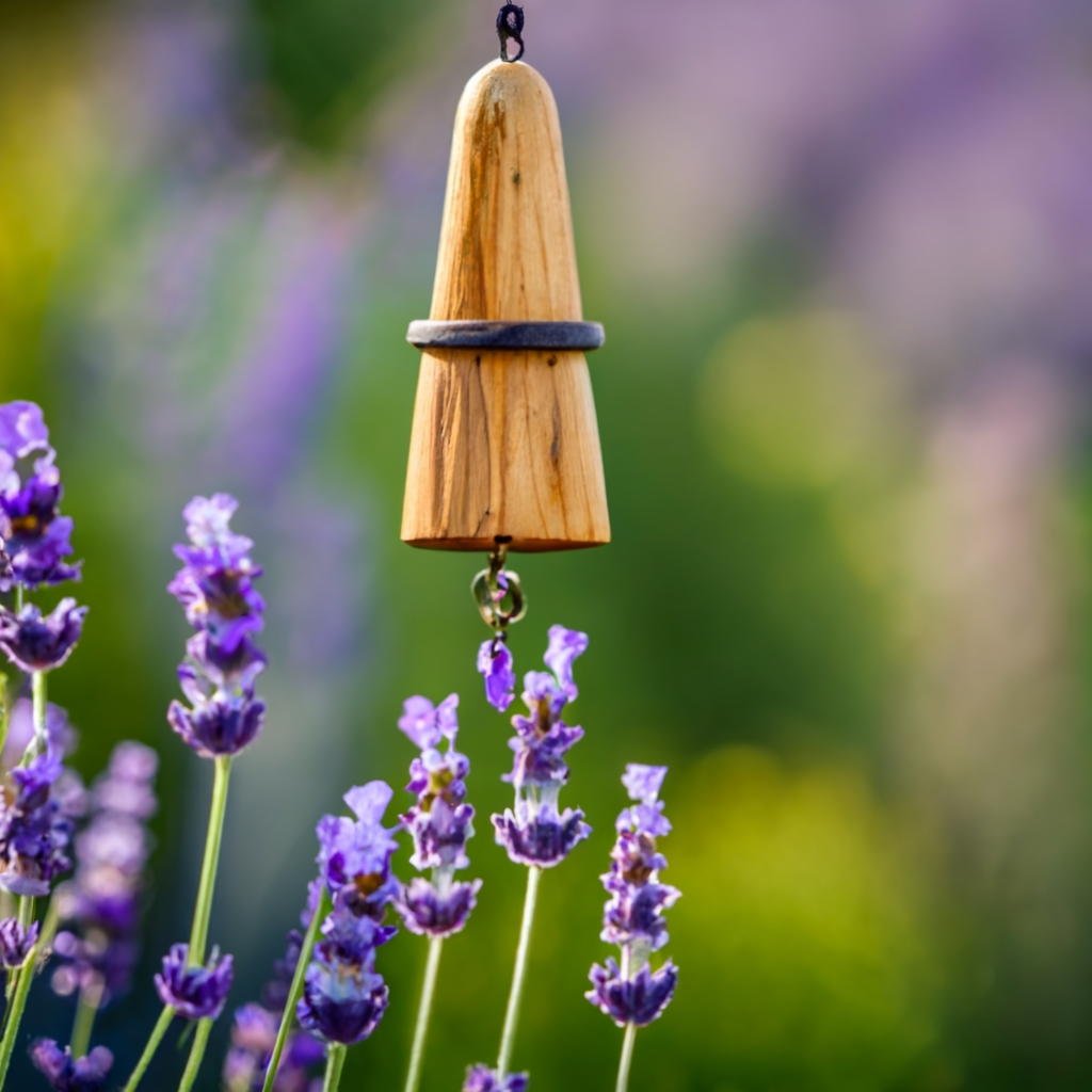 Lavender plant and wind chime