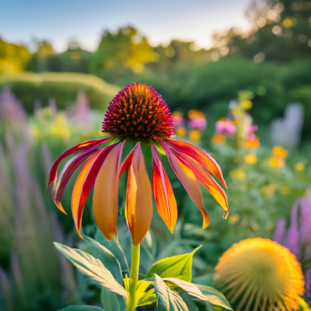 A mature coneflower in a garden