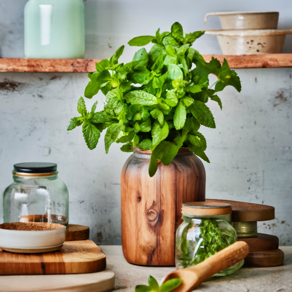 Mint plant in a country kitchen