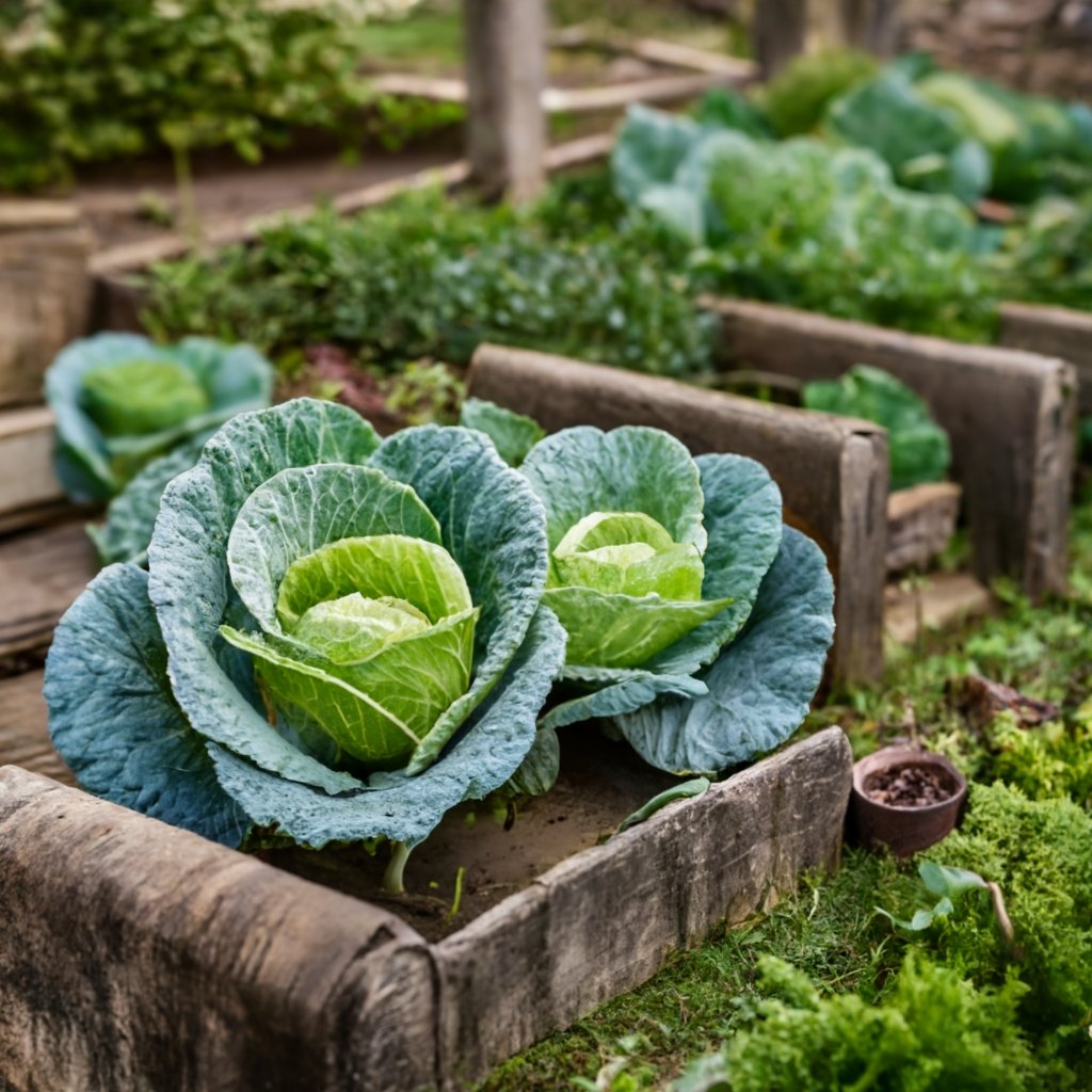 Cabbages in a raised bed