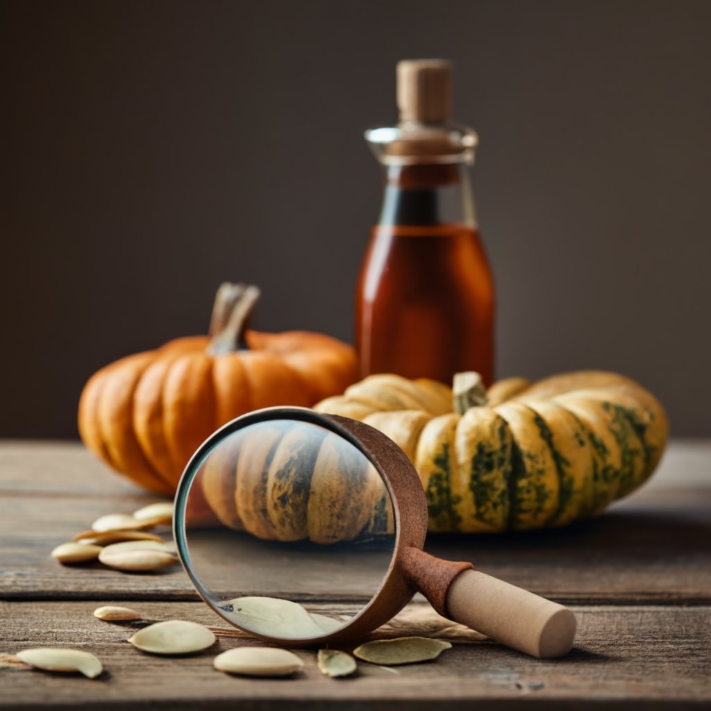 Examining pumpkin seeds with a magnifying glass