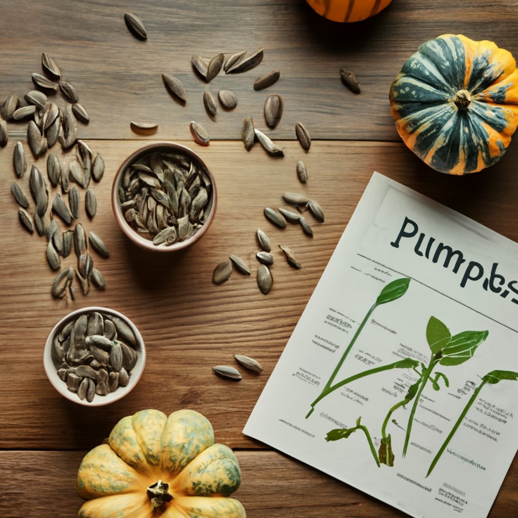 Pumpkin seeds alongside a sprouting diagram