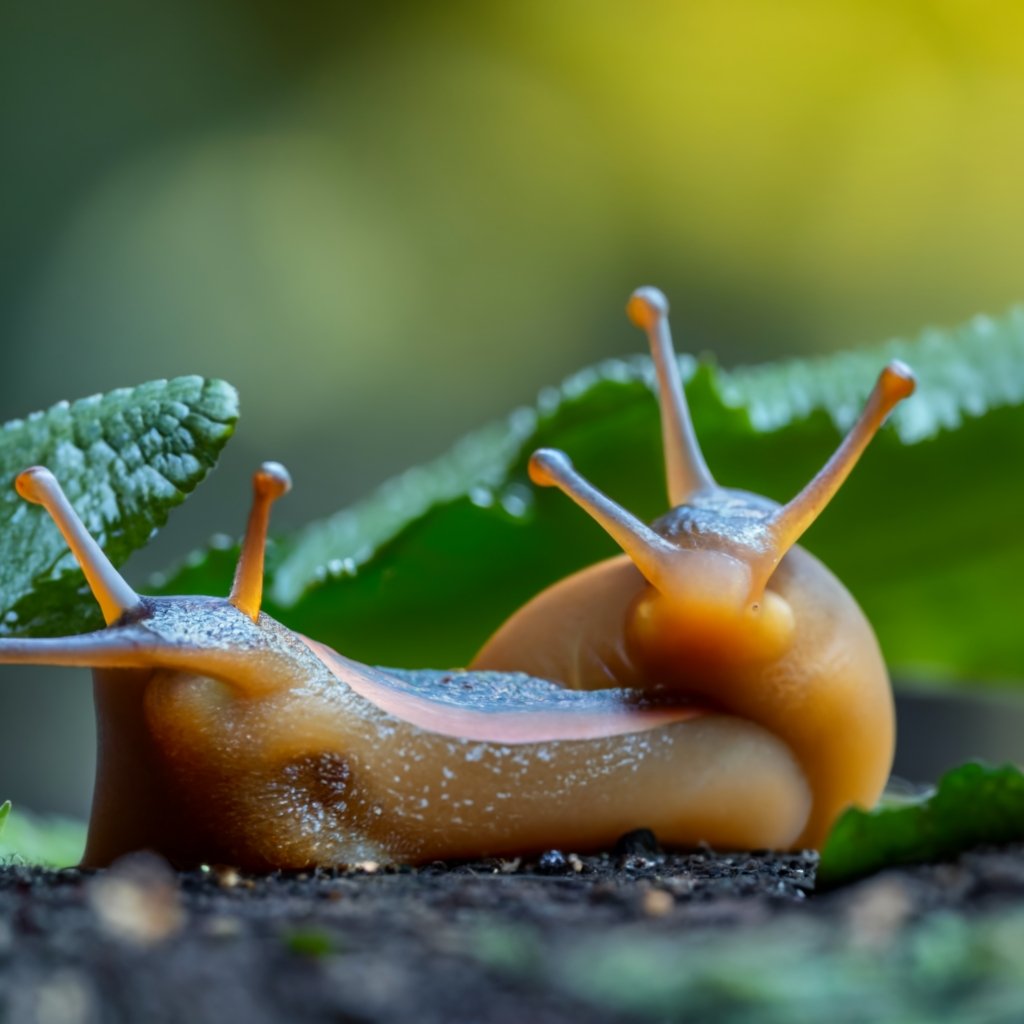 slugs moving on wet leafy ground under the moonlight