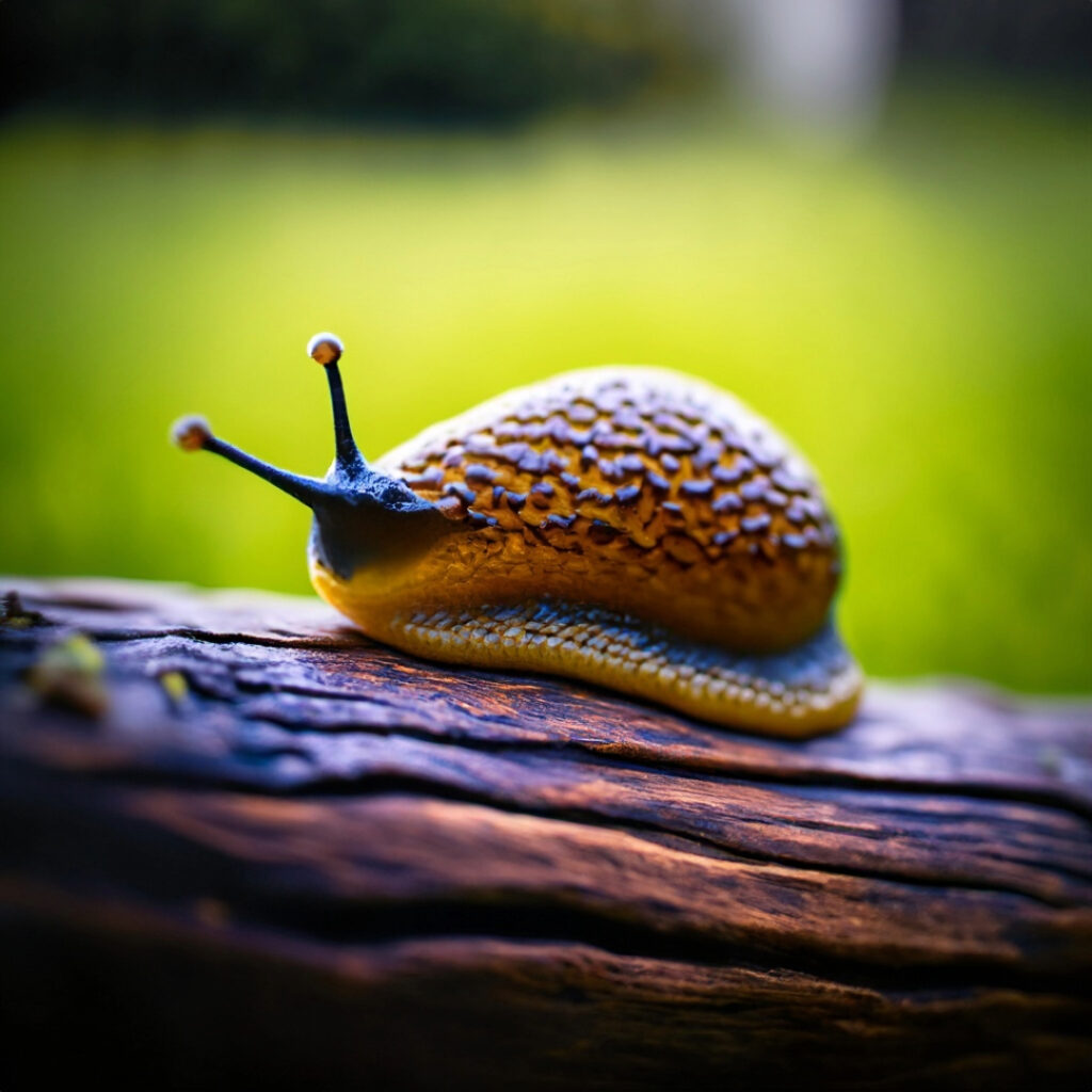 Slug crawling on a wooden log